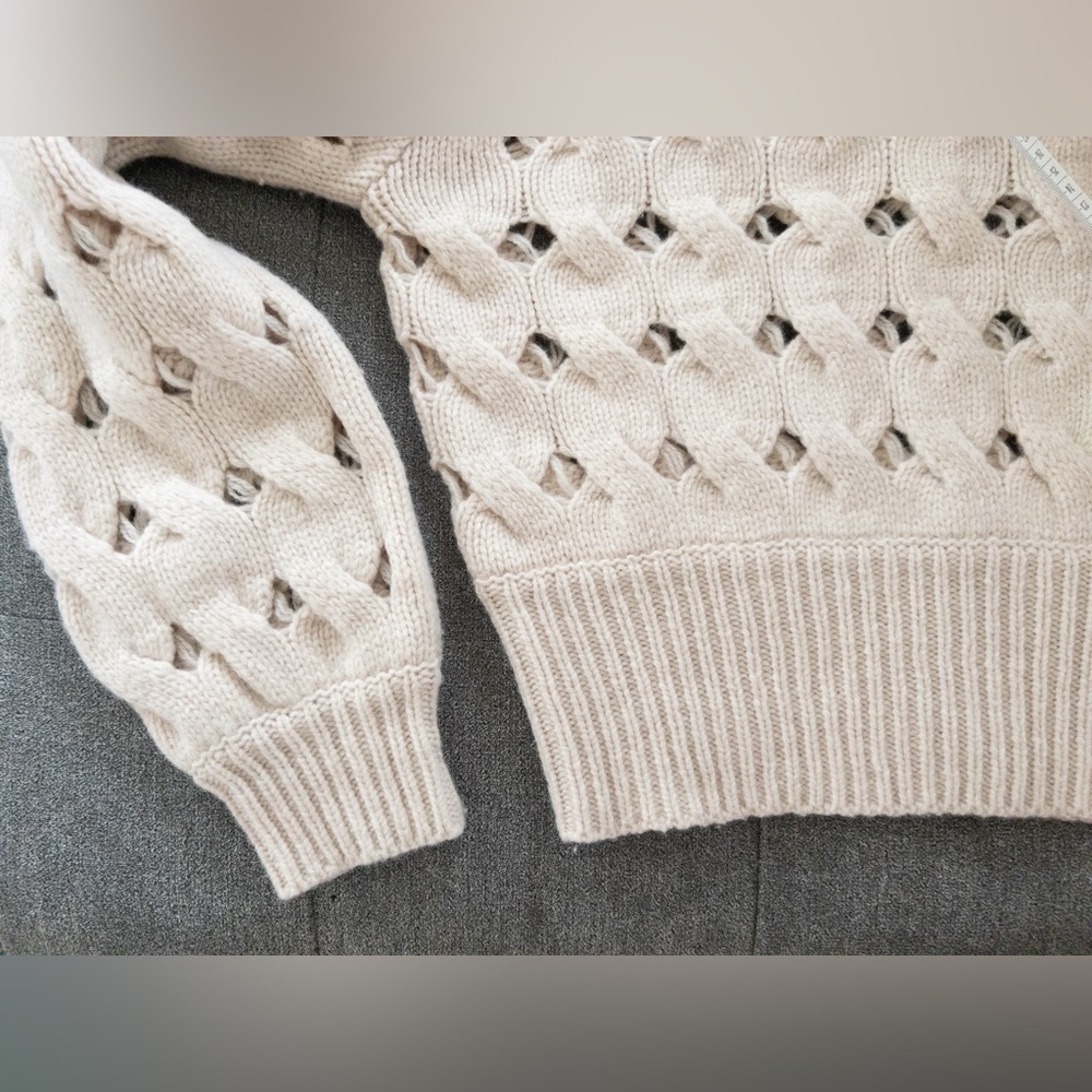 Stella Nova Open Stitch Sweater Anthropologie Wool Blend Cream Oat Size M - Picture 7 of 11